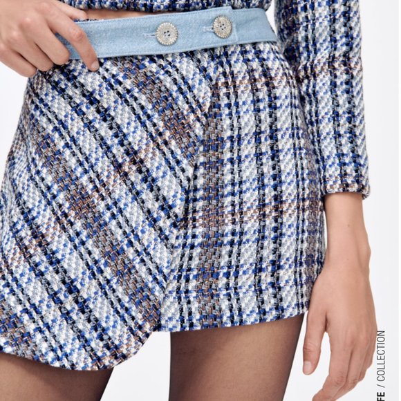 Zara Dresses & Skirts - Zara Combination Textured Tweed Denim Mini Skirt S